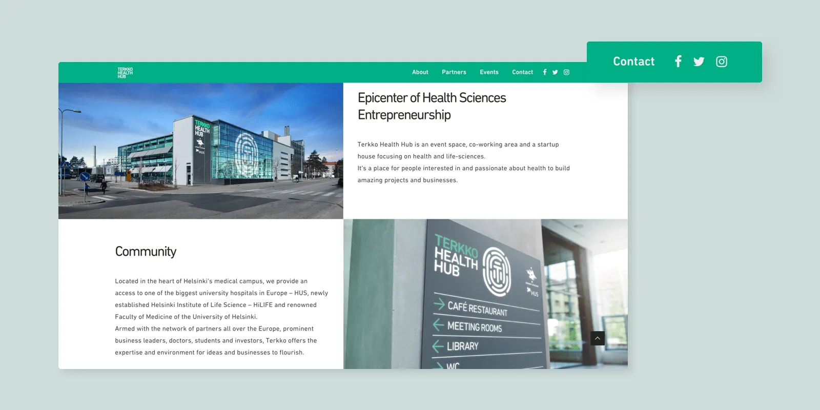 Terkko Health Hub contact page - coworking space