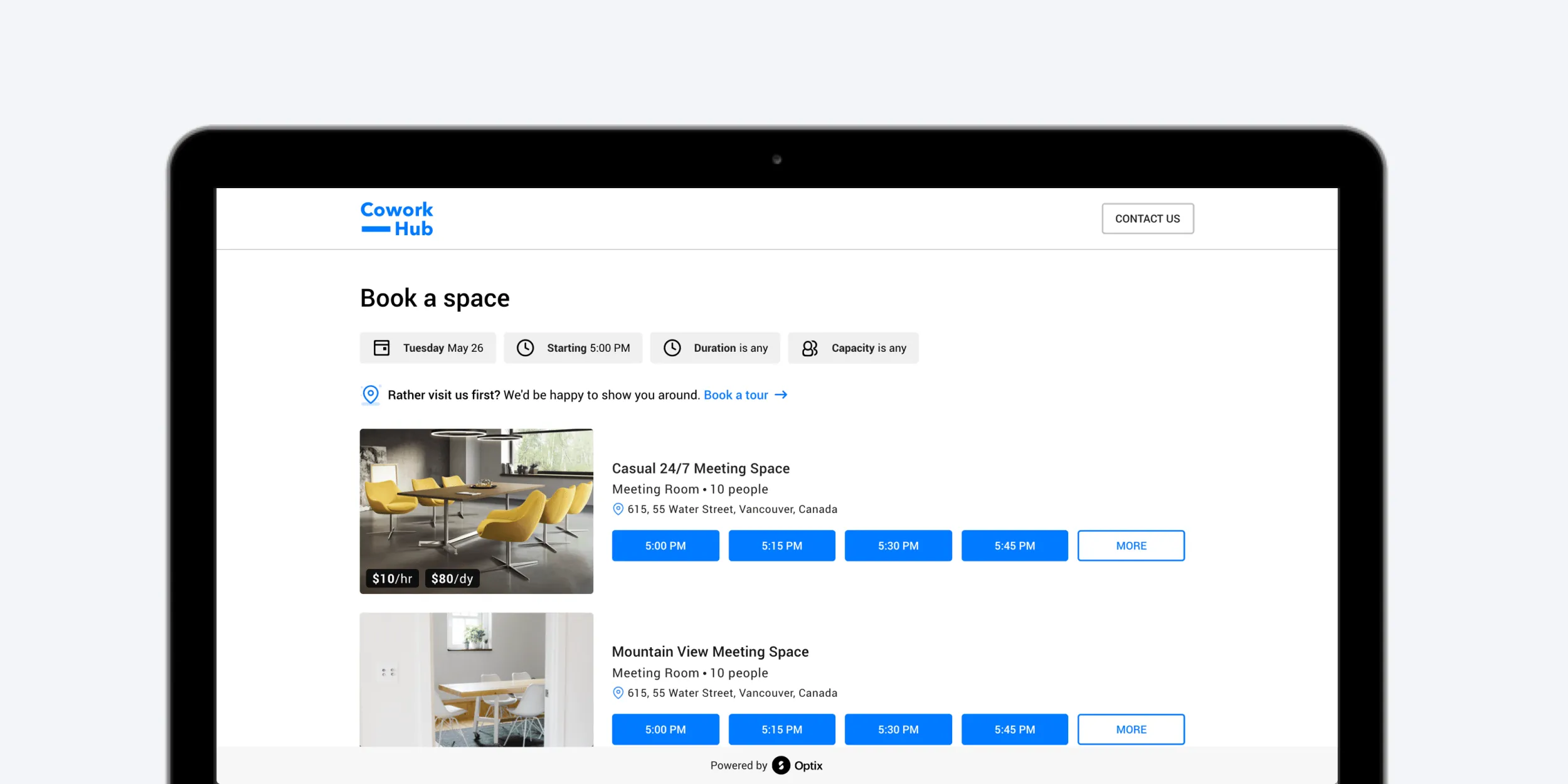 Drop-in Booking web widget for coworking spaces - Optix