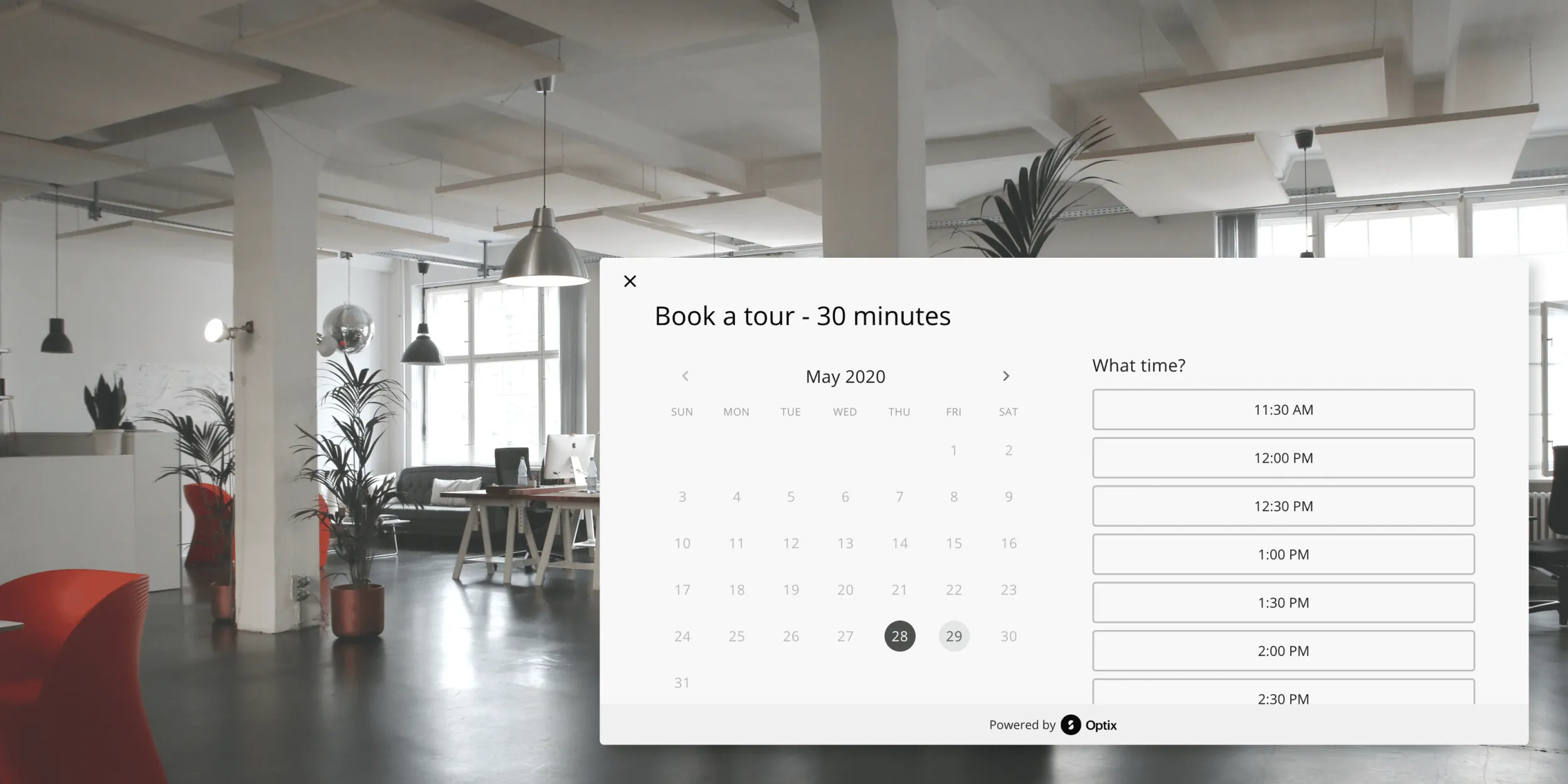 Drop-in Booking web widget for coworking spaces - Optix