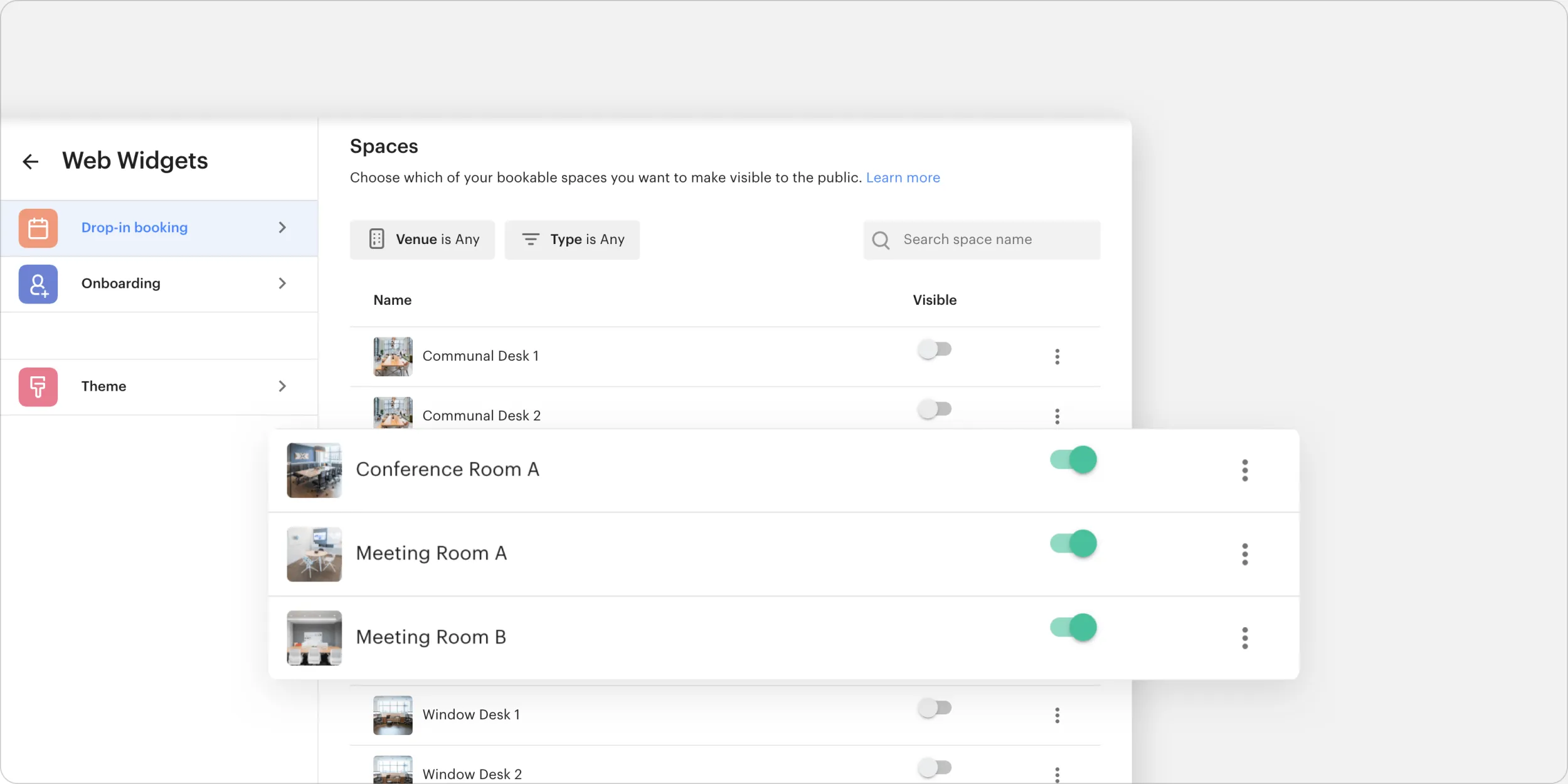 Drop-in Booking web widget for coworking spaces - Optix