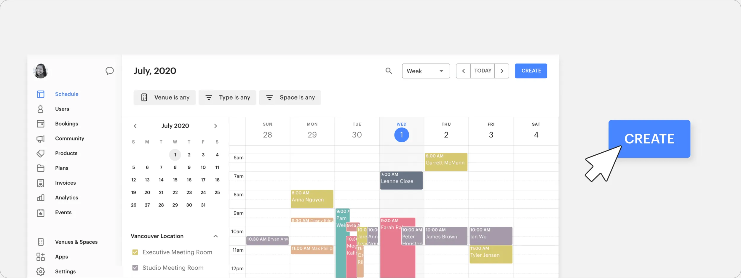 Scheduling feature coworking software