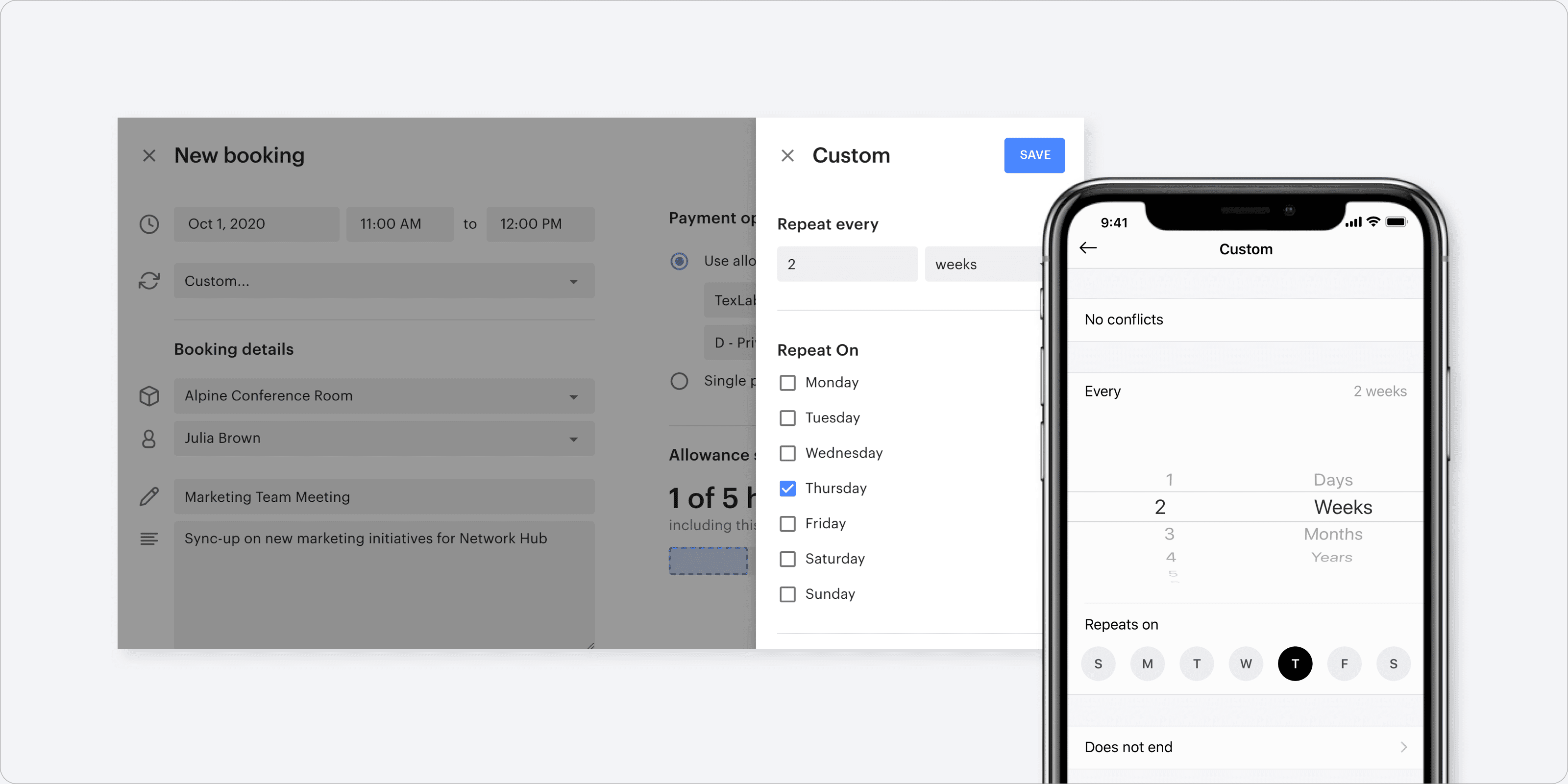 Customize frequency for repeat bookings
