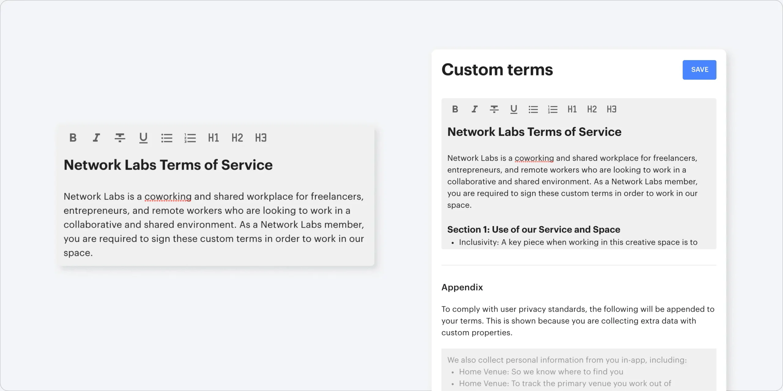 Customize custom terms