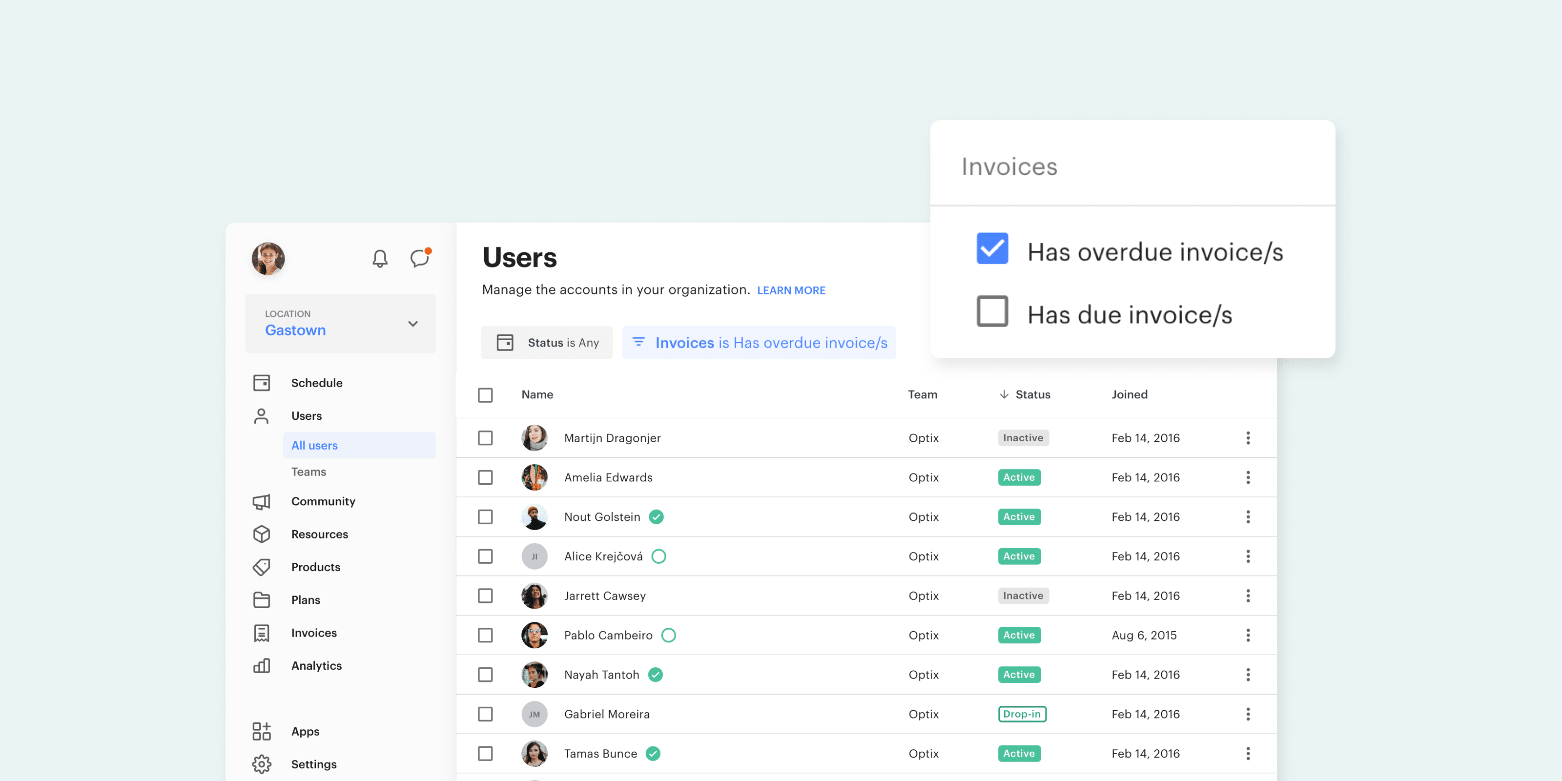 Filter overdue invoices in Optix