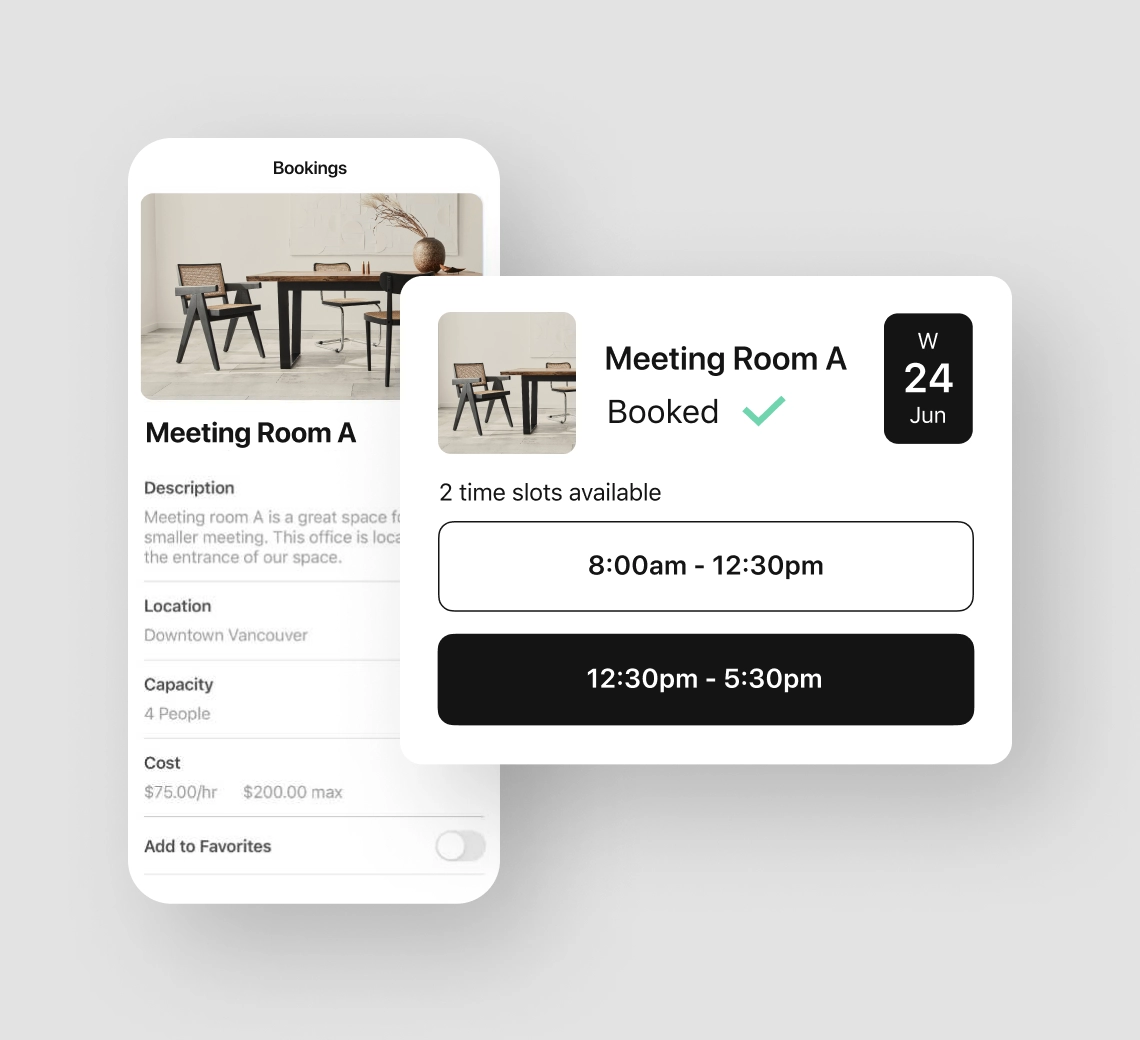 Meeting room booking system for coworking spaces