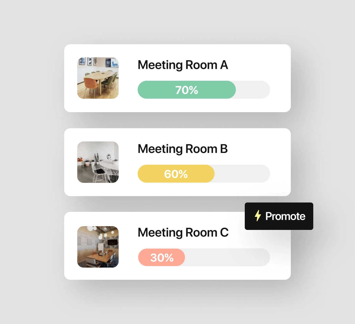 Meeting room booking system for coworking spaces