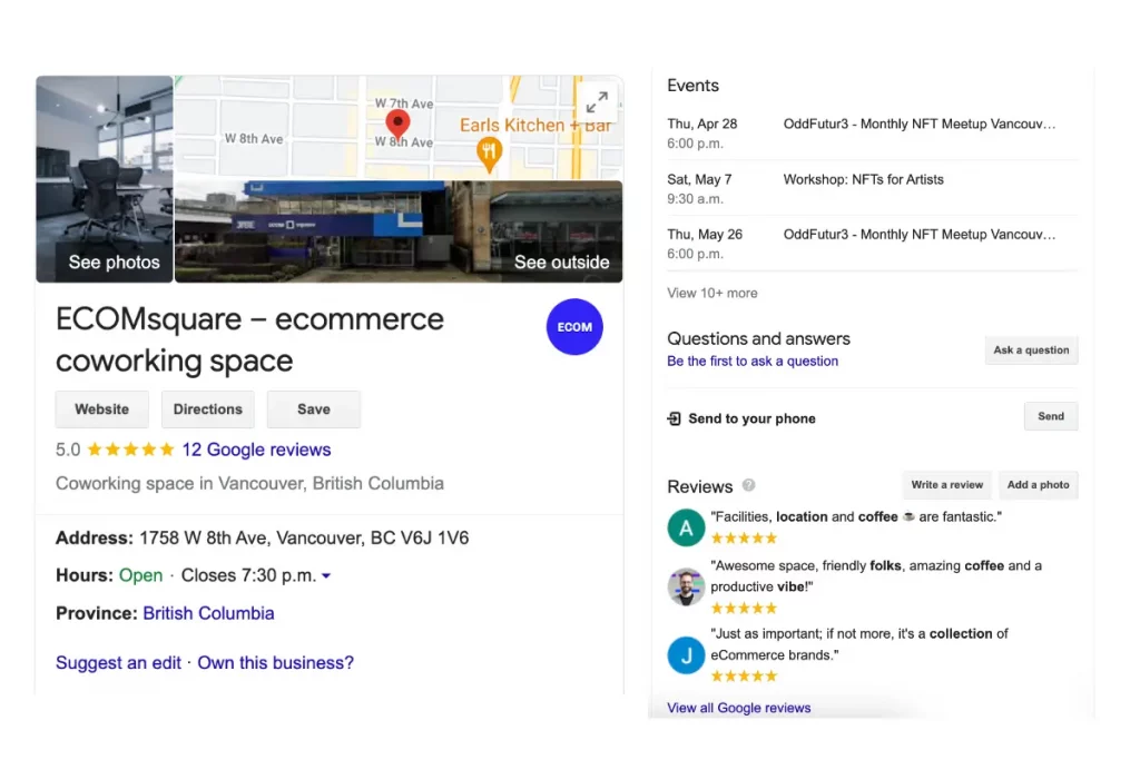 Google my business for coworking spaces