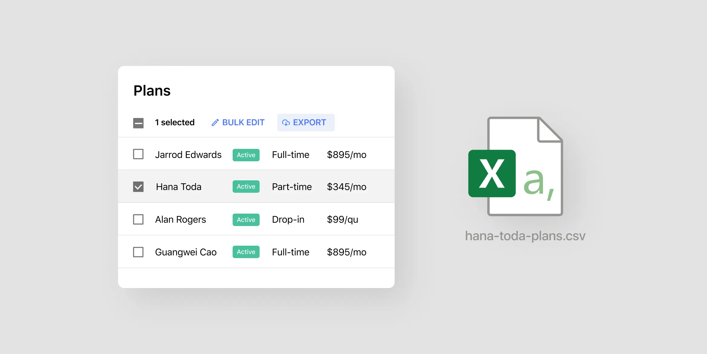Export a CSV file of all of your Plans