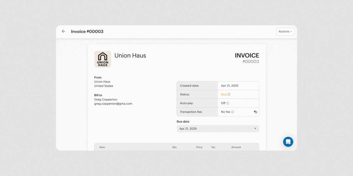 Manually override transaction fee on invoices