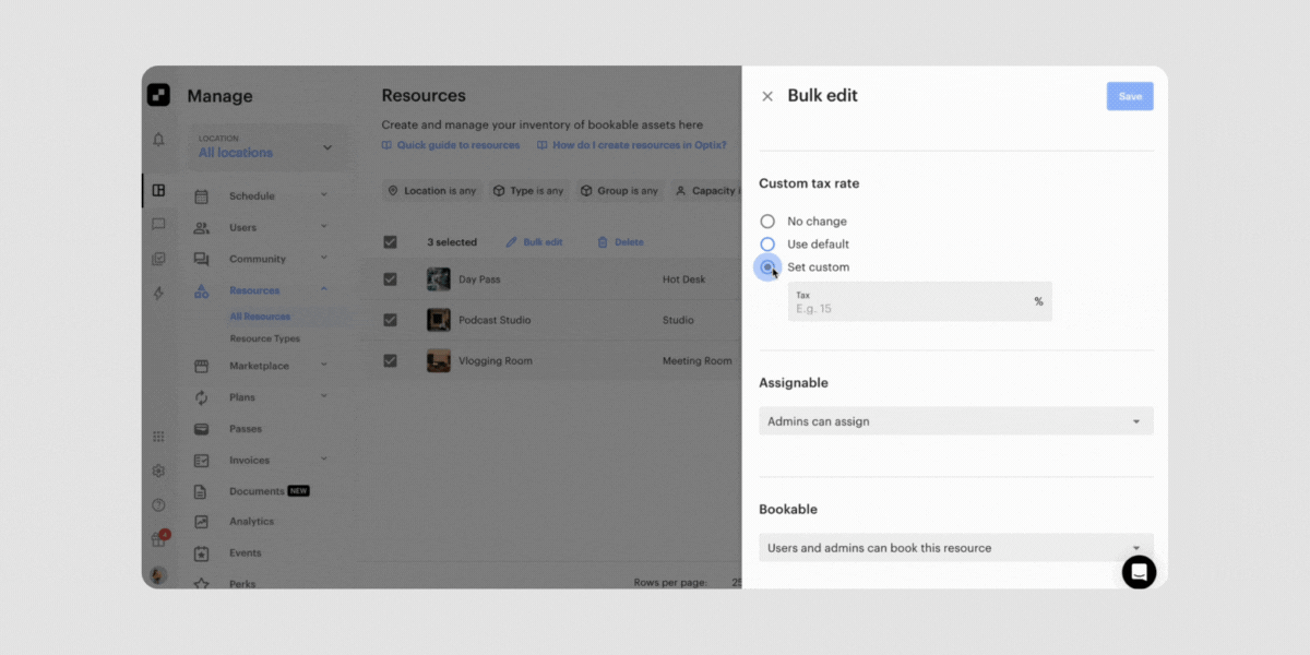 Showing the user-interface of the bulk edit for tax