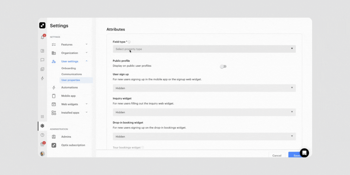 Showing the user-interface of the custom properties for web widgets