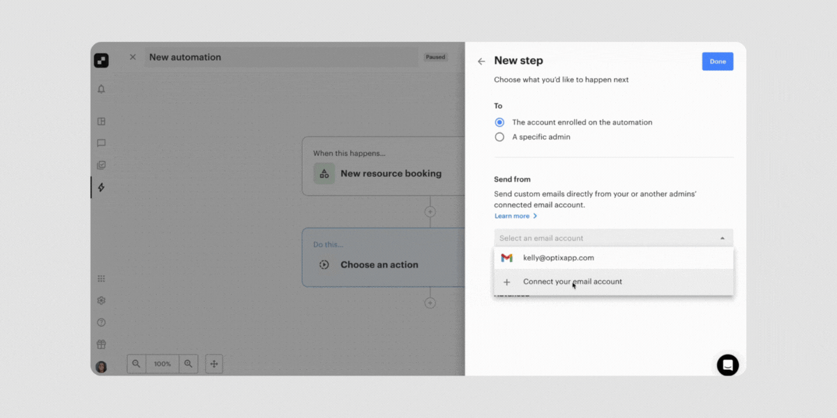 Showing the user-interface for the Exchange email in Optix