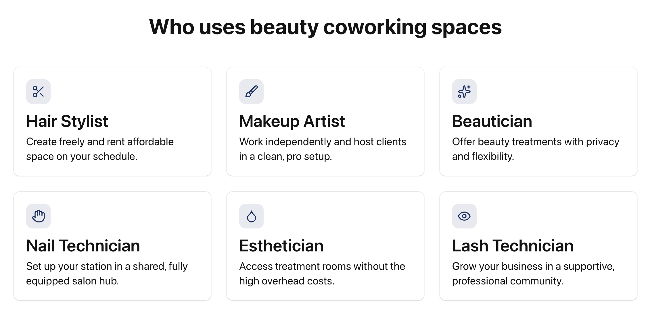 The types of professions that use a beauty coworking space