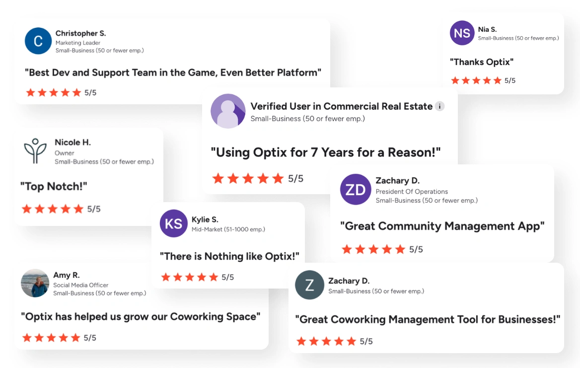 Optix coworking software - 5 star online reviews