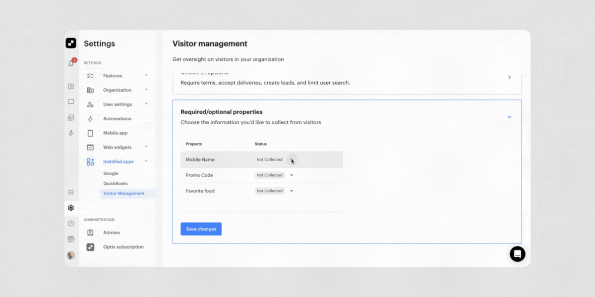 Showing the new properties in visitor management