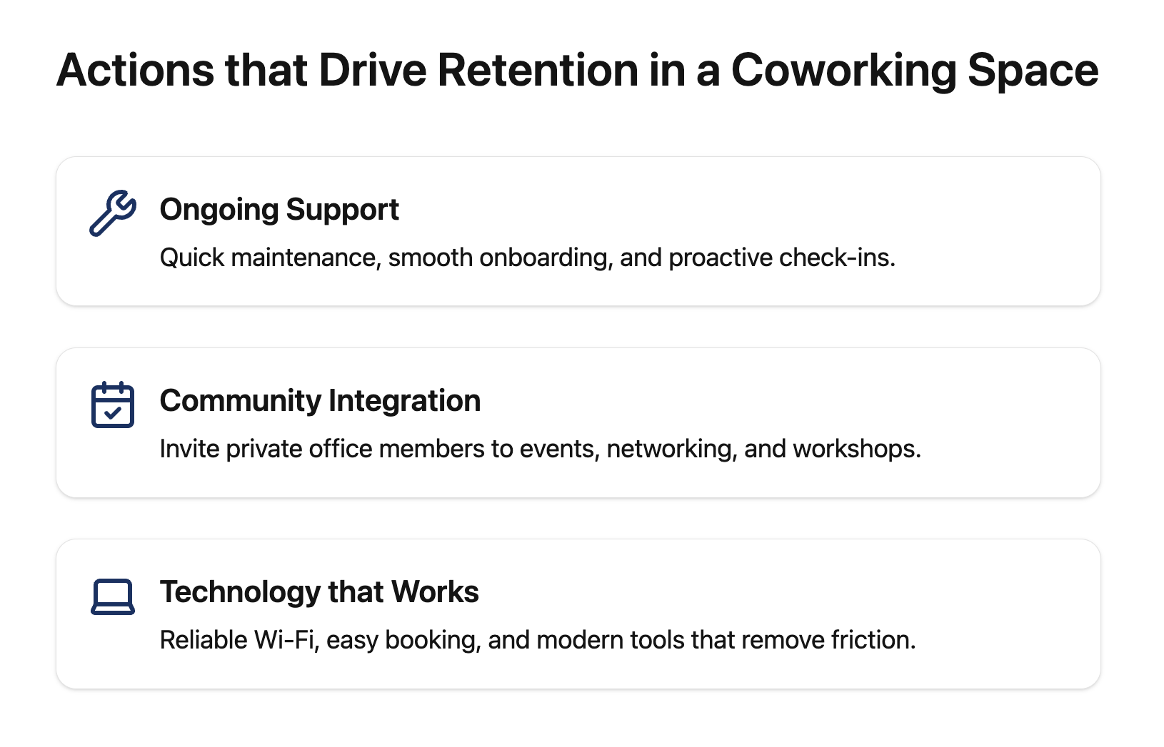 Actions that drive retention in a coworking space
