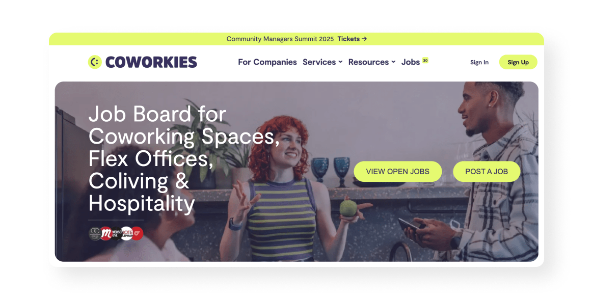 Coworkies website - Optix partnership